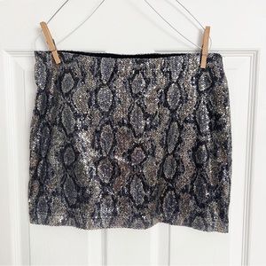 EXPRESS | Sequin Snake Mini Skirt S Stretch Short Brown Black Gray